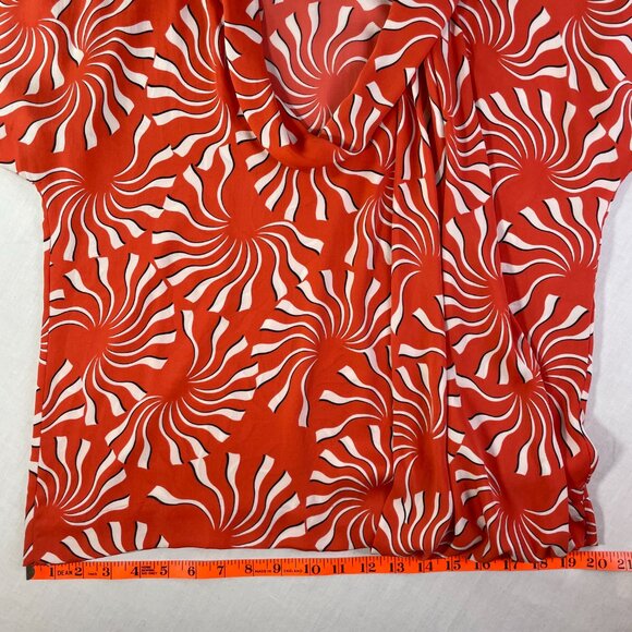 Diane Von Furstenburg Size 8 Dione Silk Stretch Drape Blouse Coral Short Sleeves - Picture 11 of 14